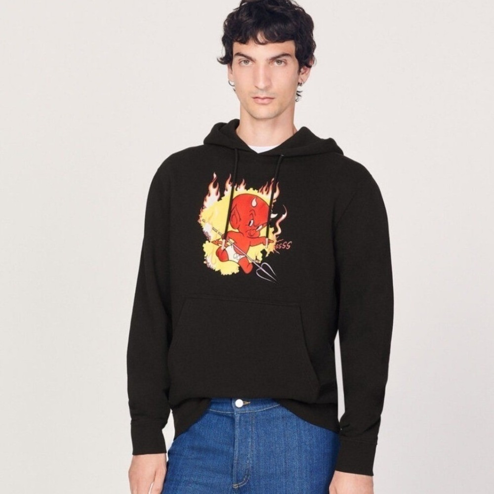 Sandro Paris x Hot Stuff the Little Devil Black Graphic Hoodie Mens Small